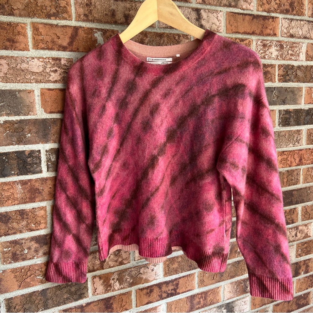 Anthropologie Sweater Pure Cashmere Womens Pink Brown Tie Dye Pullover EUC S